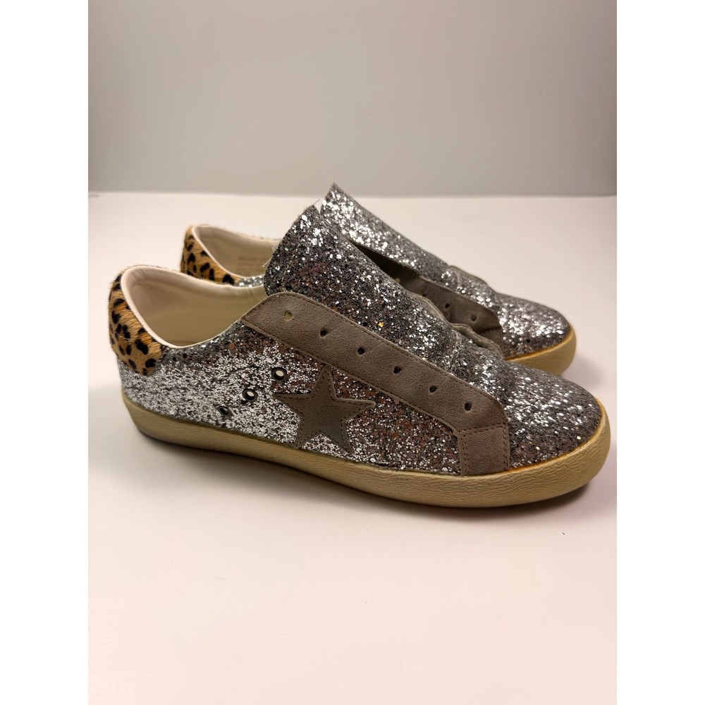 Mi.im Silver Glitter Leopard Calf Hair Star Sneakers Womens Size 10 Low Top